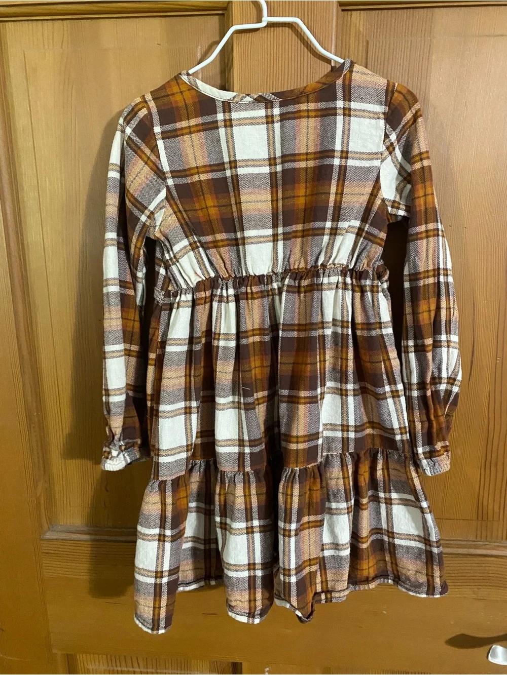 The Children's Place Brown and Cream Plaid Tiered Long-Sleeve Dress - Picture 3 of 3